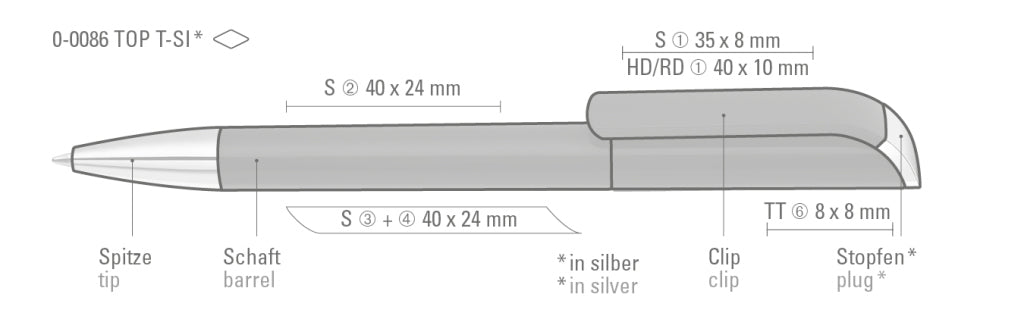 UMA EFFECT TOP transparent SI Drehkugelschreiber – Druckskizze
