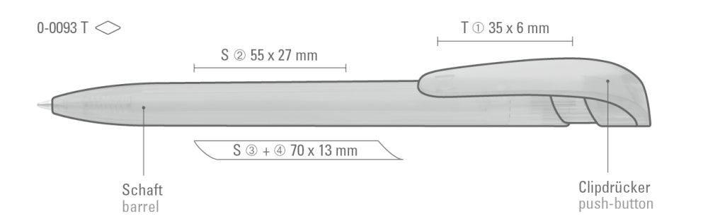 UMA YES transparent Druckkugelschreiber – Druckskizze