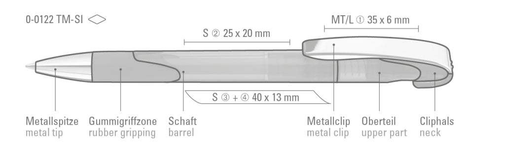 UMA LOOK grip transparent M SI Druckkugelschreiber – Druckskizze