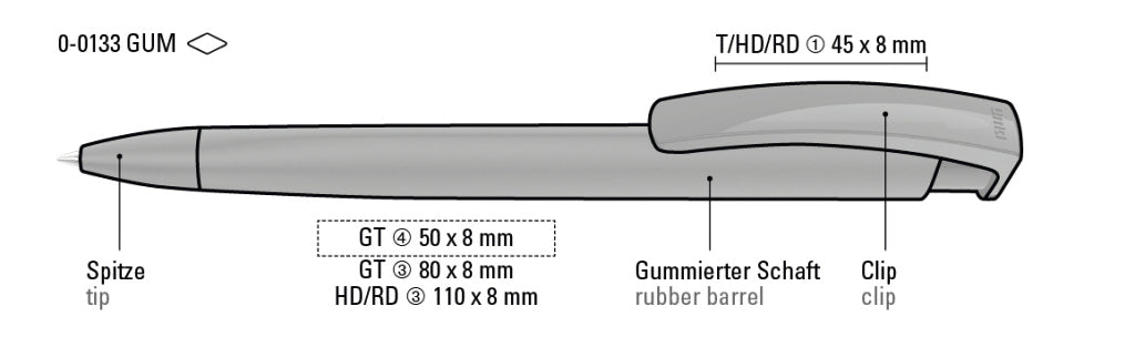 UMA TRINITY GUM Druckkugelschreiber – Druckskizze