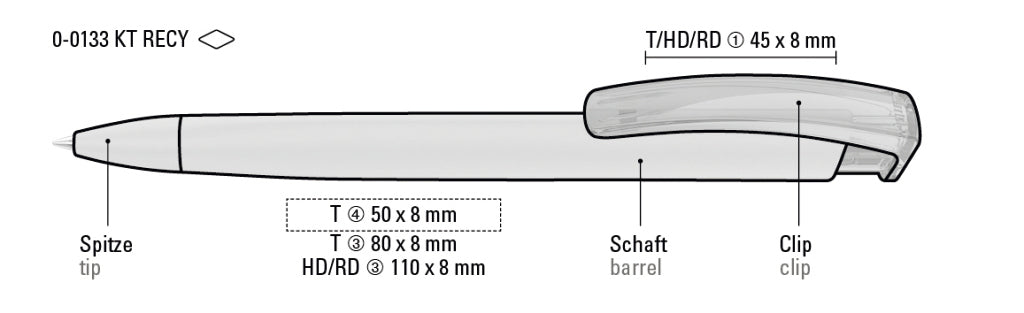 UMA TRINITY K transparent RECY Druckkugelschreiber – Druckskizze