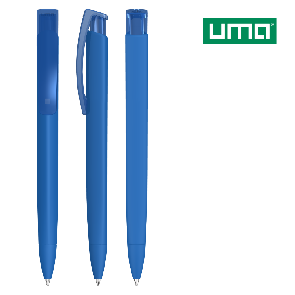UMA TRINITY K transparent RECY Druckkugelschreiber – Mittelblau
