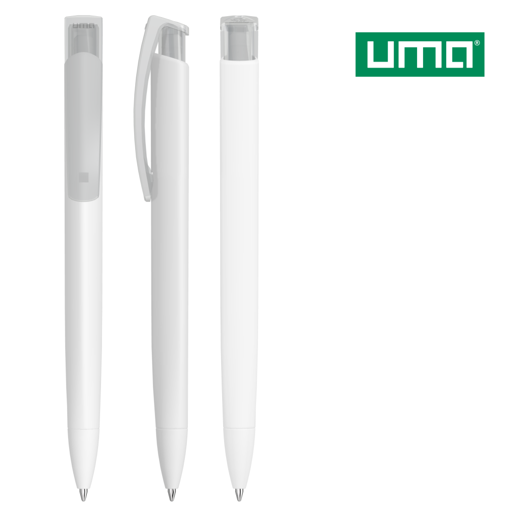 UMA TRINITY K transparent RECY Druckkugelschreiber – Weiß