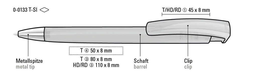UMA TRINITY transparent SI Druckkugelschreiber – Druckskizze