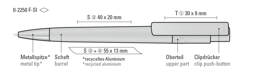 UMA RECYCLED PET PEN PRO F SI Druckkugelschreiber – Druckskizze