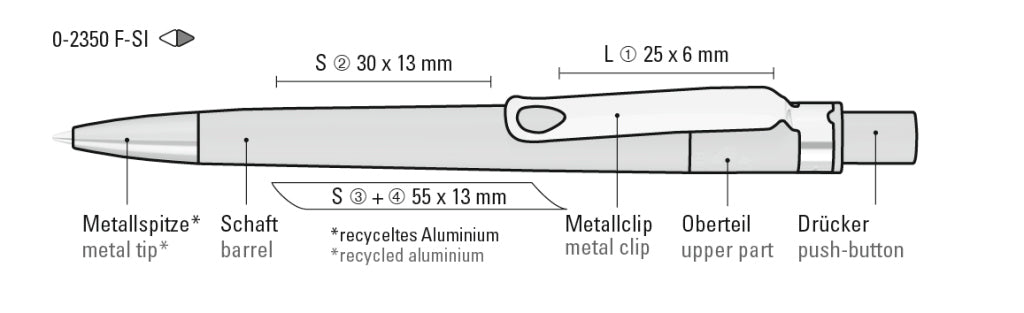 UMA RECYCLED PET PEN CORE F SI Druckkugelschreiber – Druckskizze