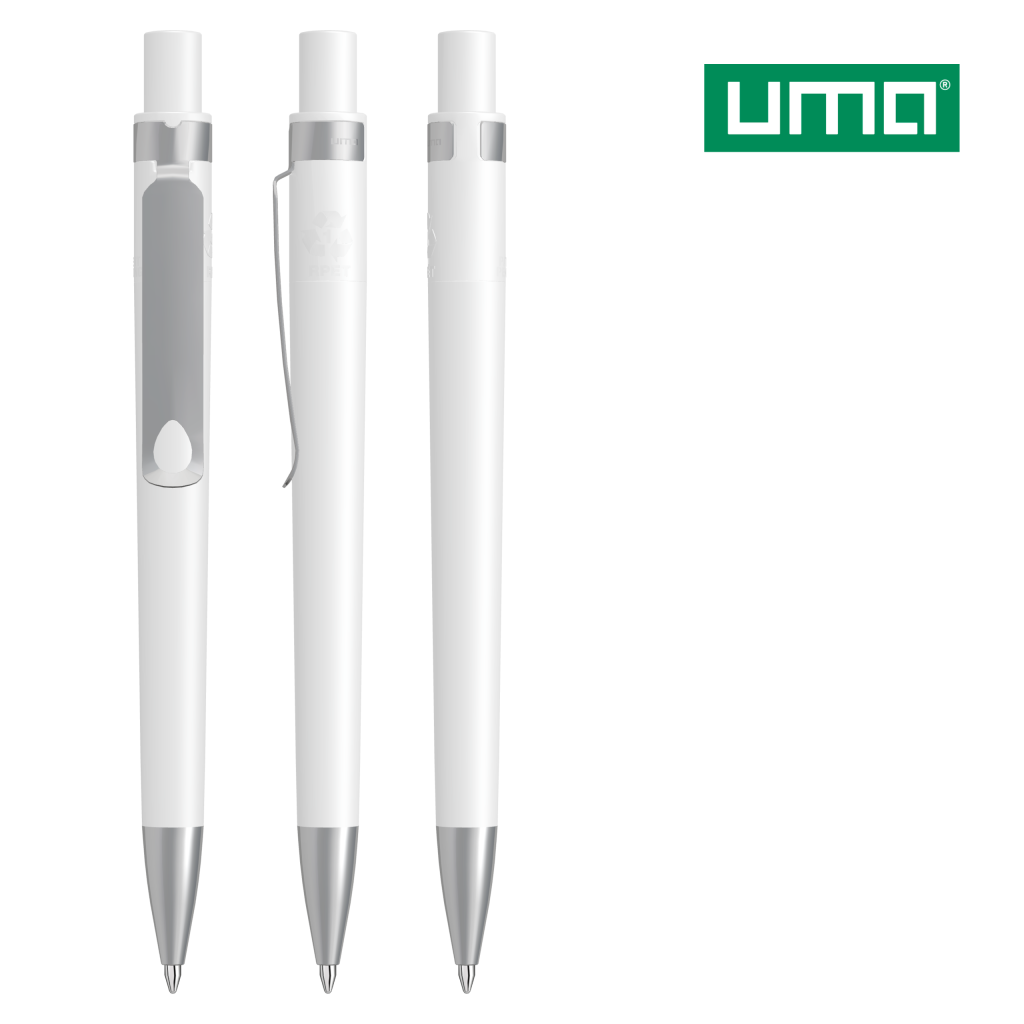 UMA RECYCLED PET PEN CORE F SI Druckkugelschreiber – Weiß
