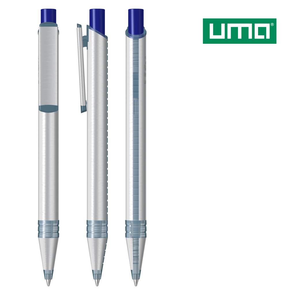 UMA RECYCLED PET PEN ALUMA transparent Druckkugelschreiber – Dunkelblau