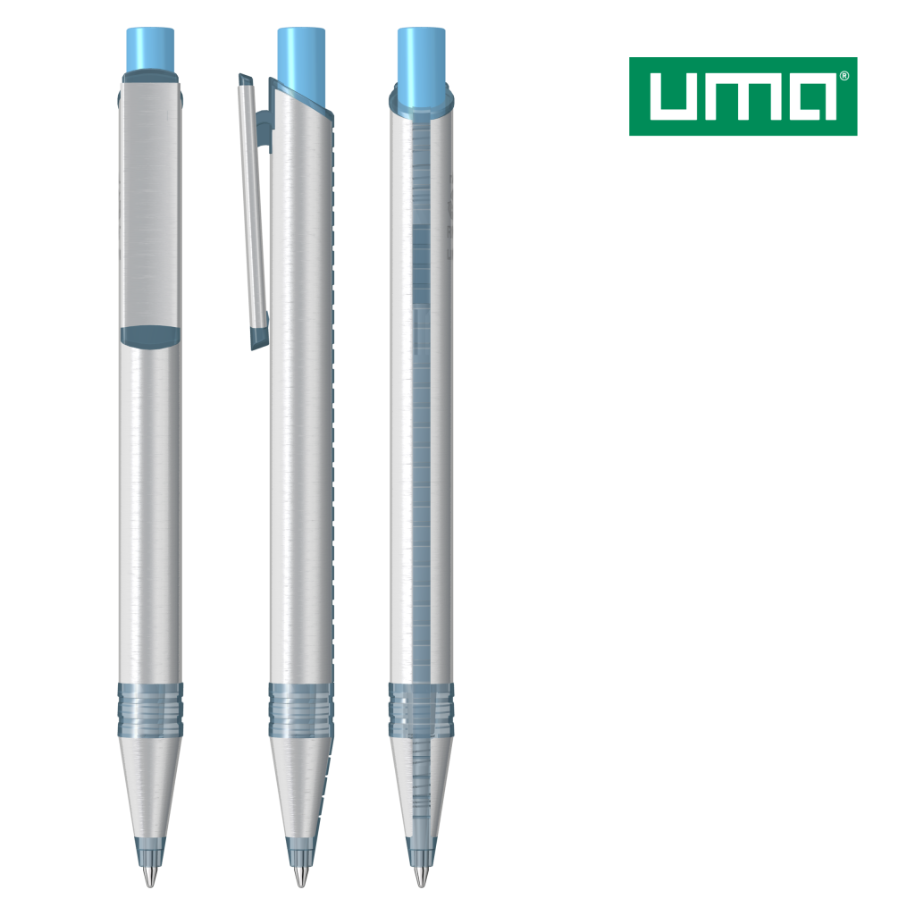 UMA RECYCLED PET PEN ALUMA transparent Druckkugelschreiber – Hellblau