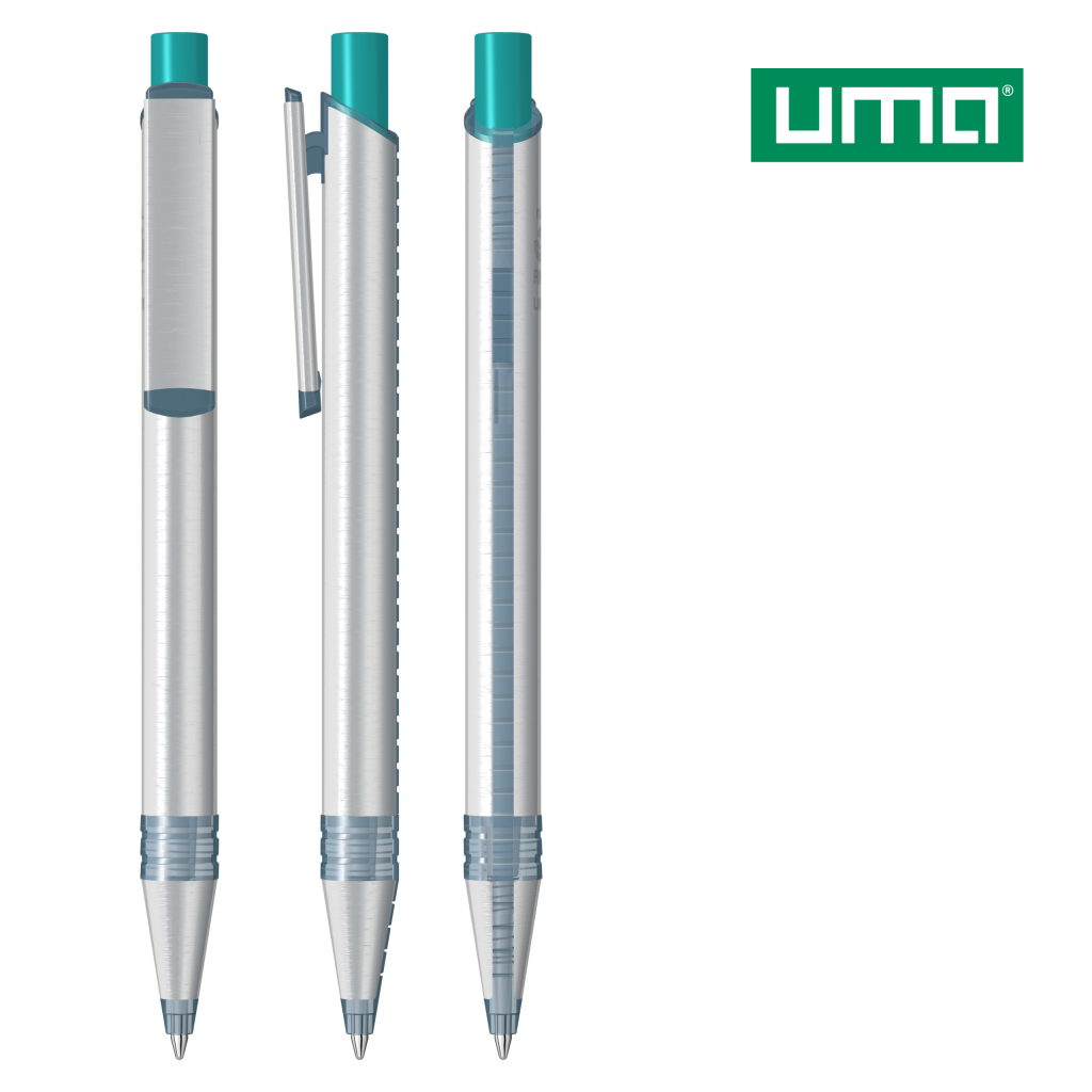 UMA RECYCLED PET PEN ALUMA transparent Druckkugelschreiber – Petrol