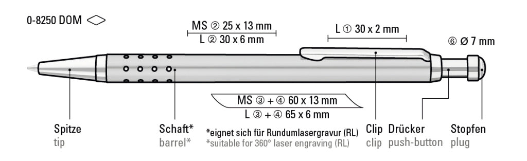 UMA SLIMLINE DOM Druckkugelschreiber – Druckskizze