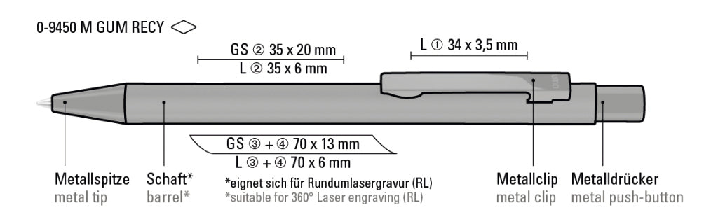 UMA STRAIGHT M GUM RECY Druckkugelschreiber – Druckskizze