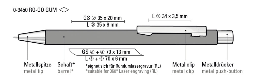 UMA STRAIGHT RO-GO GUM Druckkugelschreiber – Druckskizze