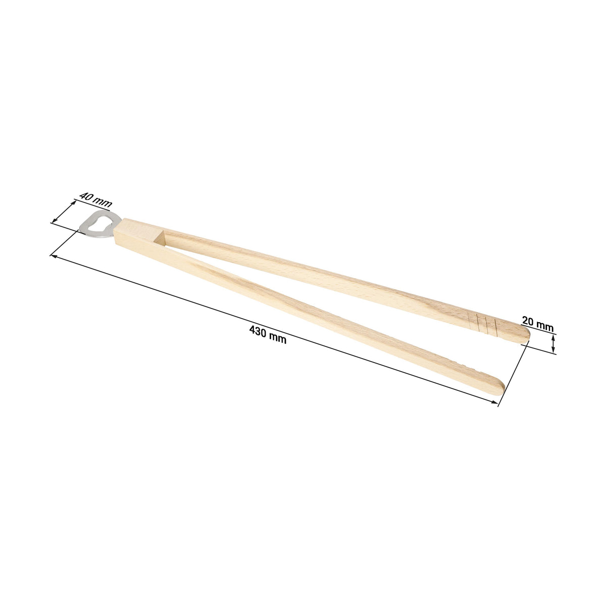 Holz-Grillzange „Opener“ mit Kapselheber, 43 cm als Werbeartikel mit Logo