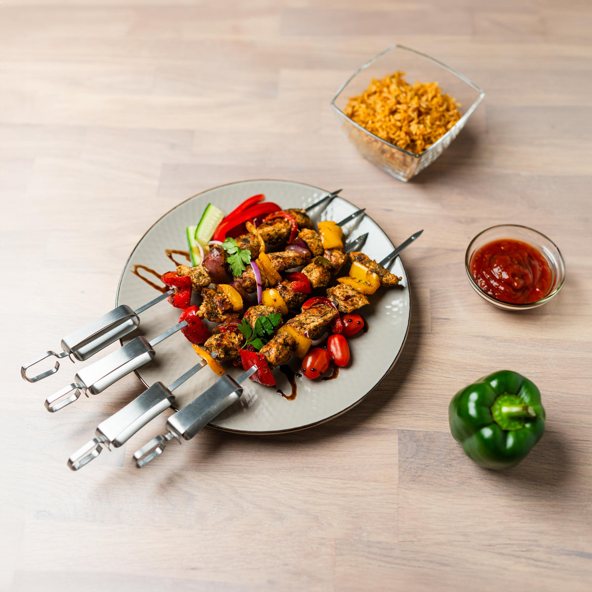 Grillspieß „Picante“, 4er Set als Werbeartikel mit Logo