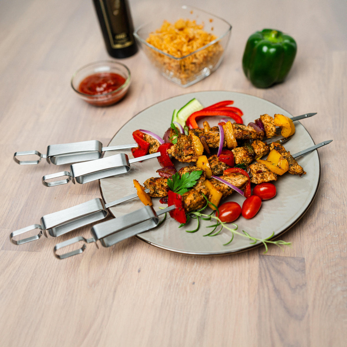Grillspieß „Picante“, 4er Set als Werbeartikel mit Logo