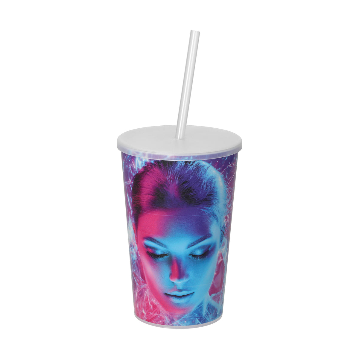 Trinkbecher „Vital“, 500 ml mit Deckel und Strohhalm als Werbeartikel mit Logo