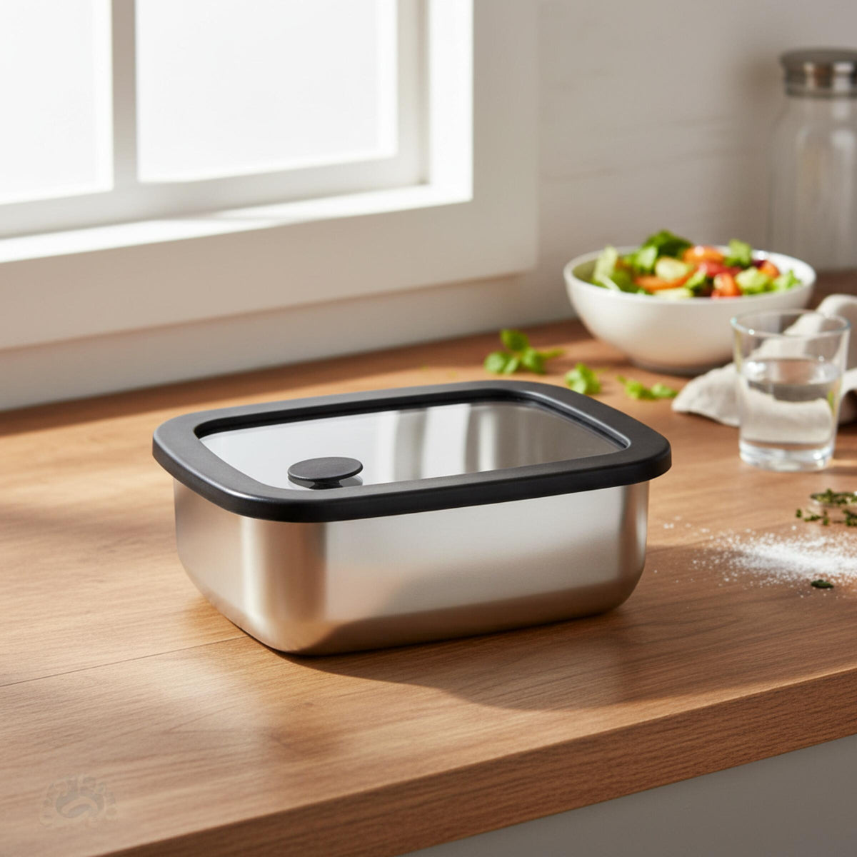 Edelstahl-Lunchbox mit Glasdeckel „RILO“, 550 ml als Werbeartikel mit Logo