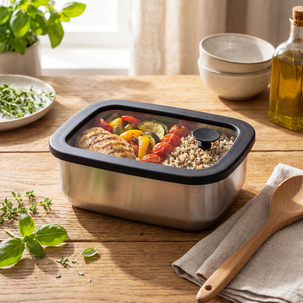 Edelstahl-Lunchbox mit Glasdeckel „RILO“, 550 ml als Werbeartikel mit Logo