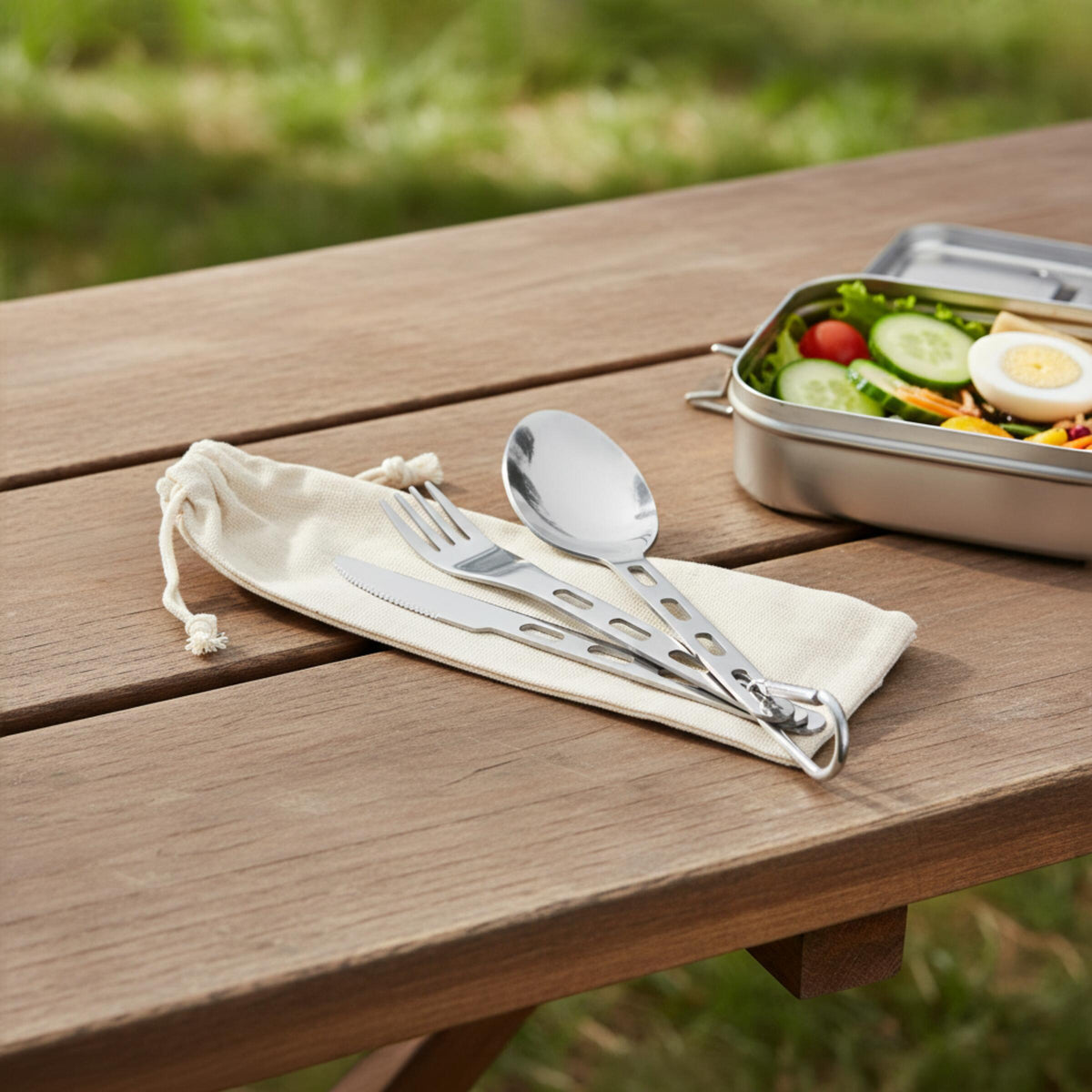 Outdoor-Besteck mit Karabiner „RONA“ als Werbeartikel mit Logo
