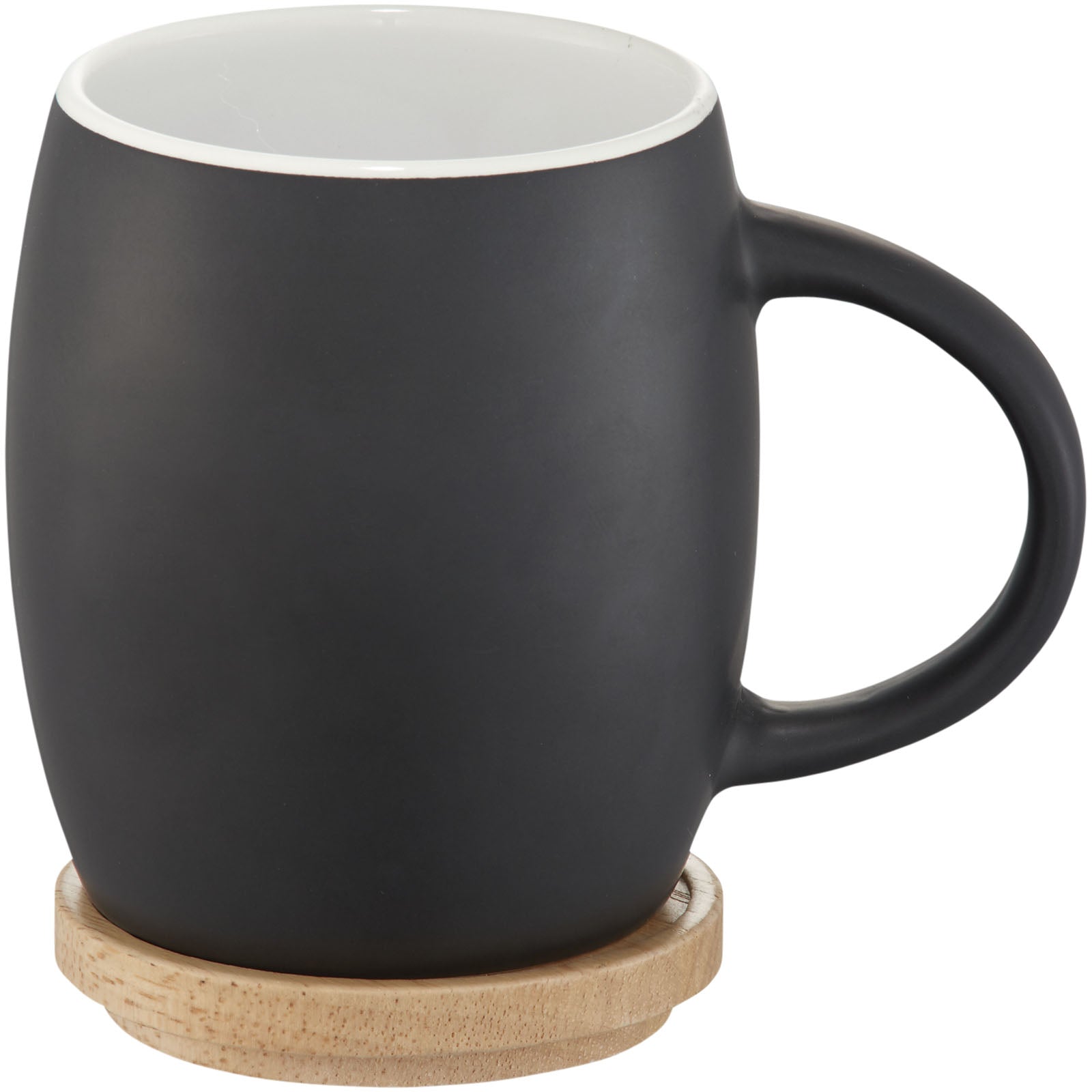 Hearth 400 ml Keramiktasse mit Holz Untersetzer – Schwarz und Weiss