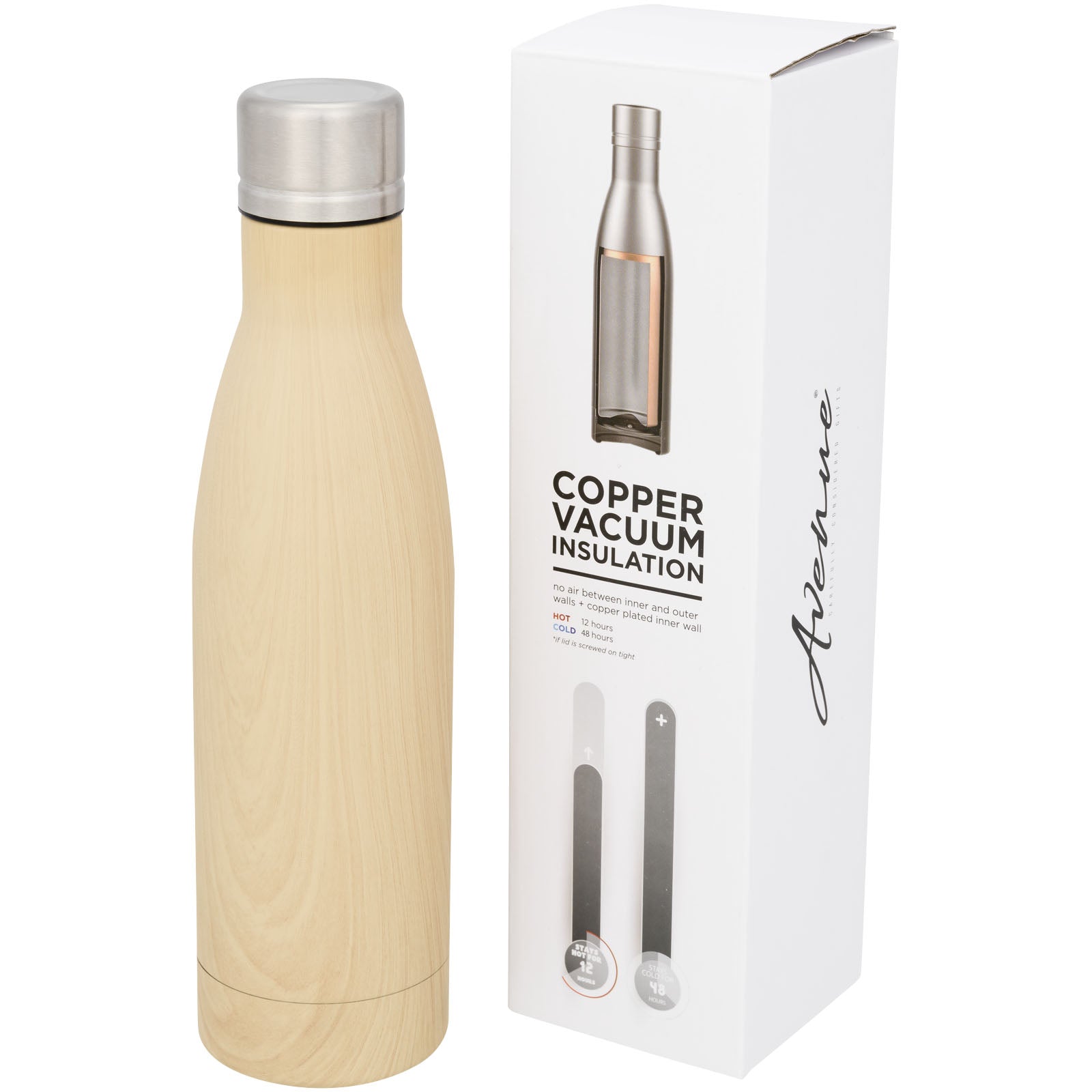 Vasa Kupfer-Vakuum Isolierflasche in Holzoptik, 500 ml – Braun