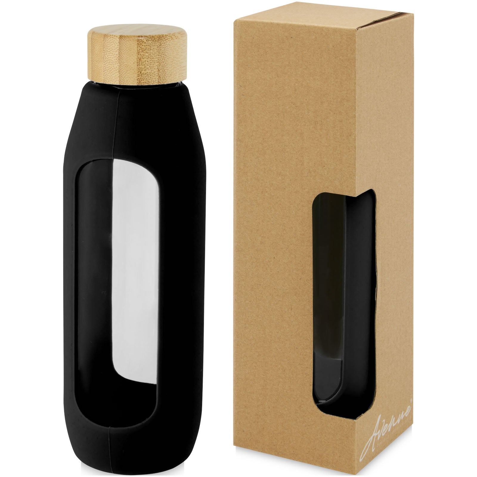 Tidan 600 ml Flasche aus Borosilikatglas mit Silikongriff – Schwarz