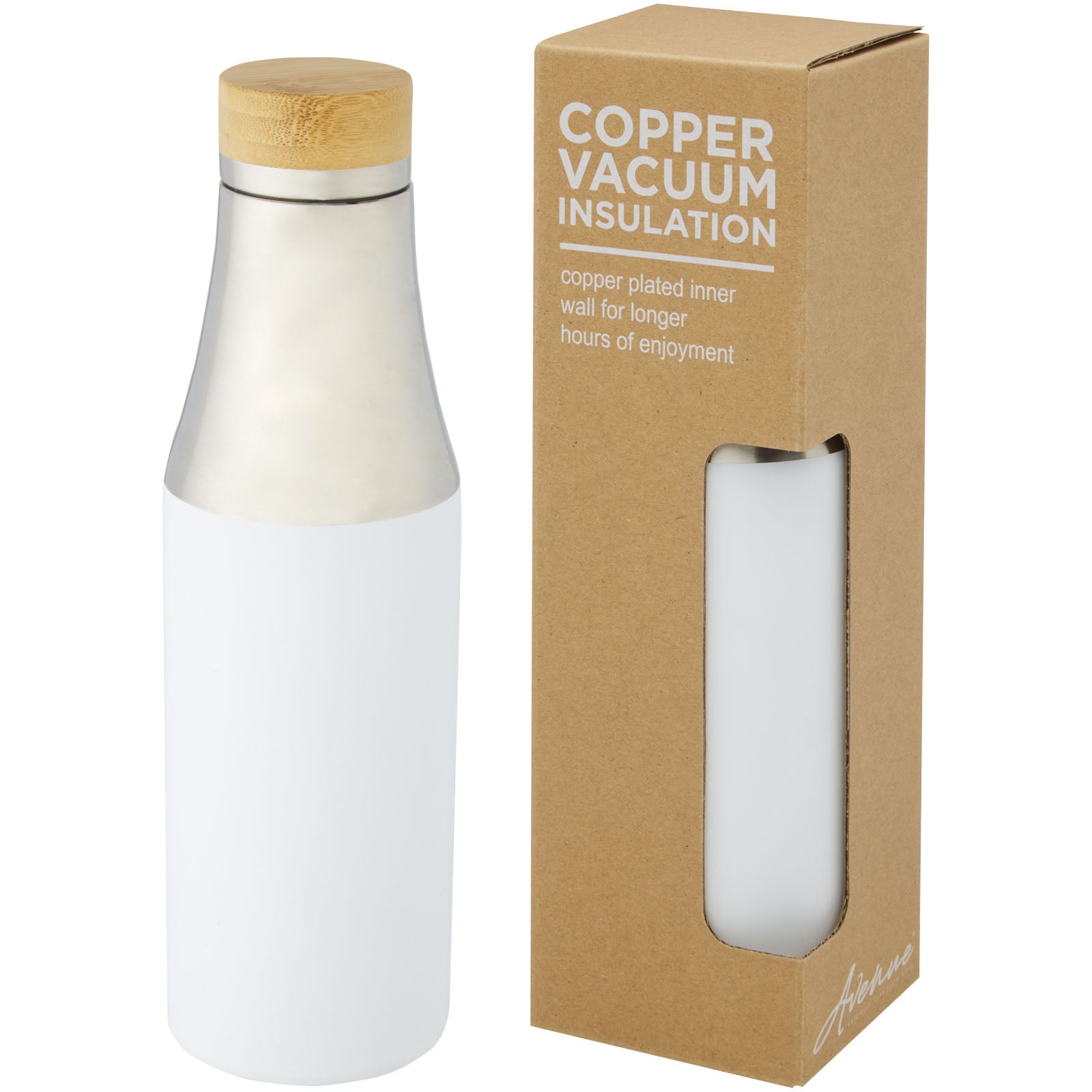 Hulan 540 ml Kupfer-Vakuum Isolierflasche mit Bambusdeckel – Weiss