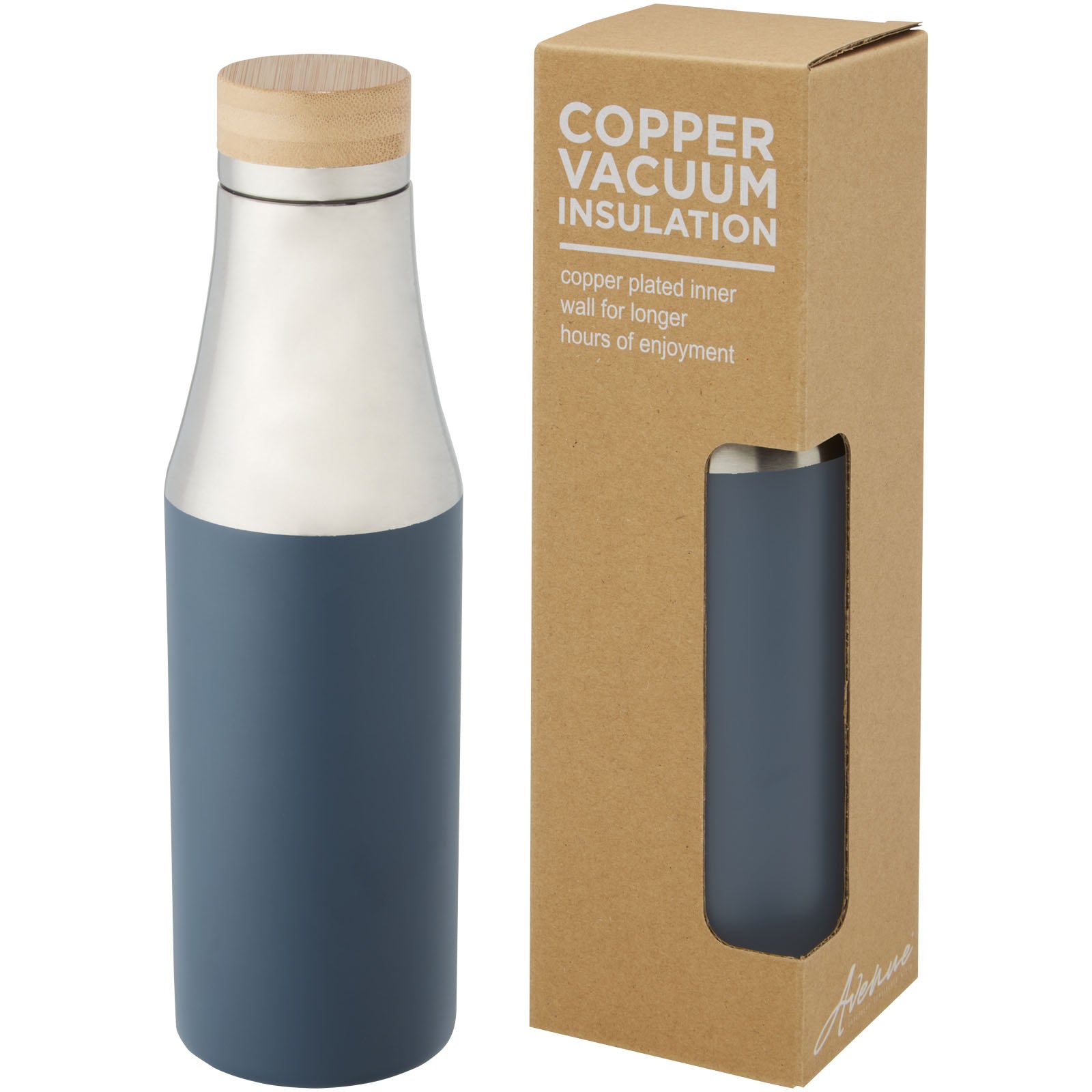 Hulan 540 ml Kupfer-Vakuum Isolierflasche mit Bambusdeckel – Eisblau