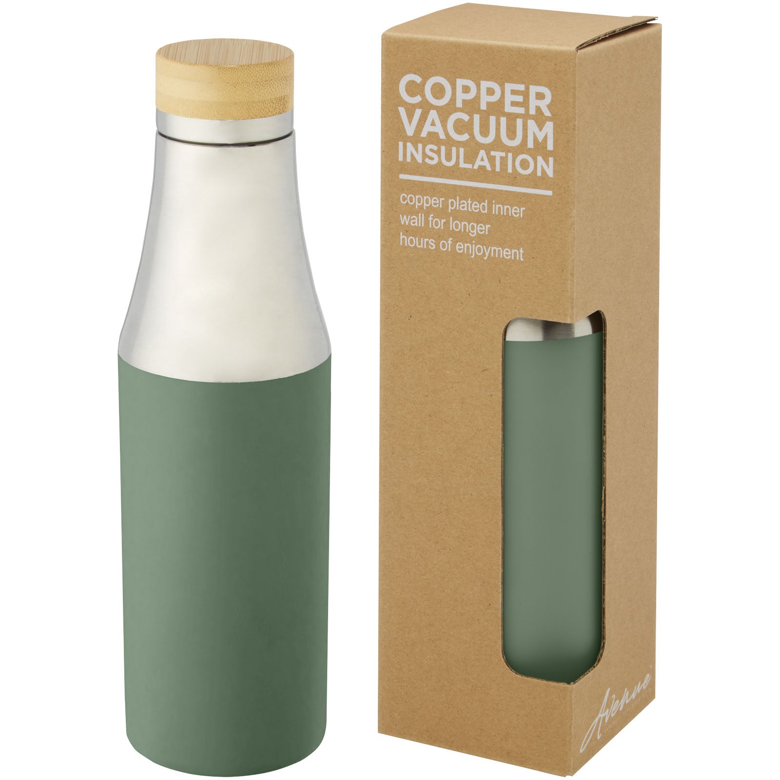 Hulan 540 ml Kupfer-Vakuum Isolierflasche mit Bambusdeckel – Heather Grün