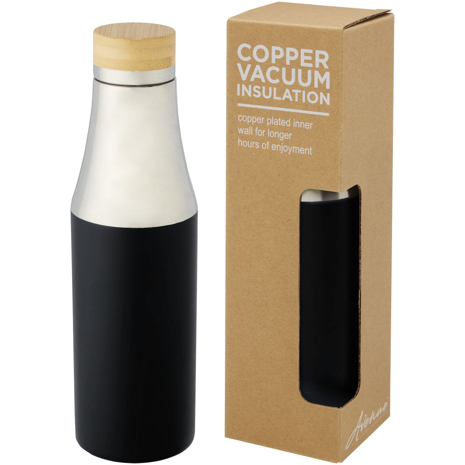 Hulan 540 ml Kupfer-Vakuum Isolierflasche mit Bambusdeckel – Schwarz