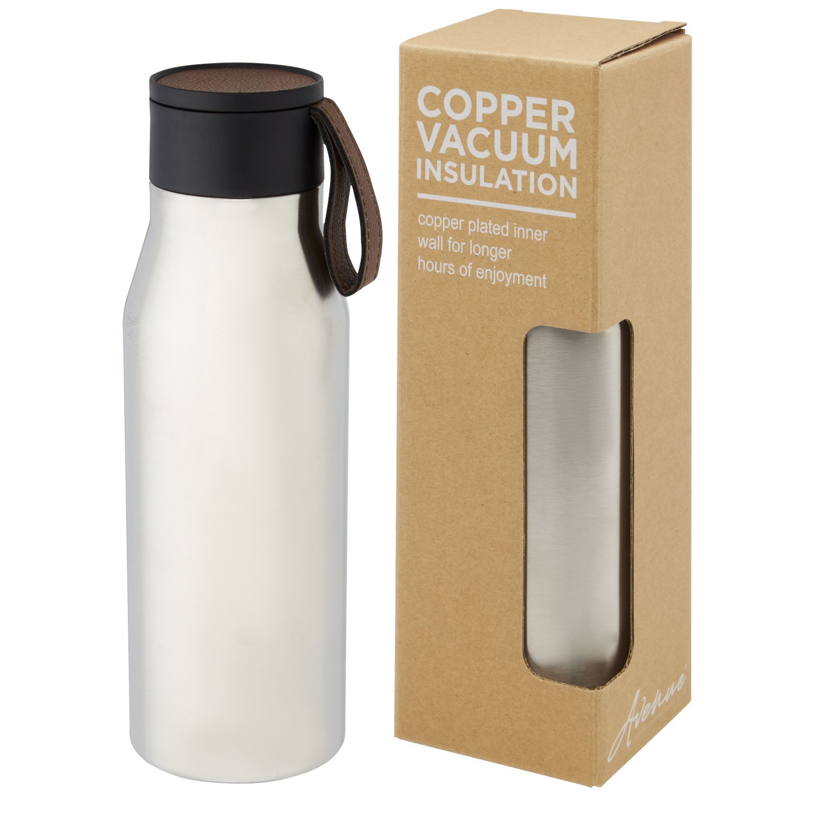 Ljungan 500 ml Kupfer-Vakuum Isolierflasche mit PU Kunststoffband und Deckel – Silber