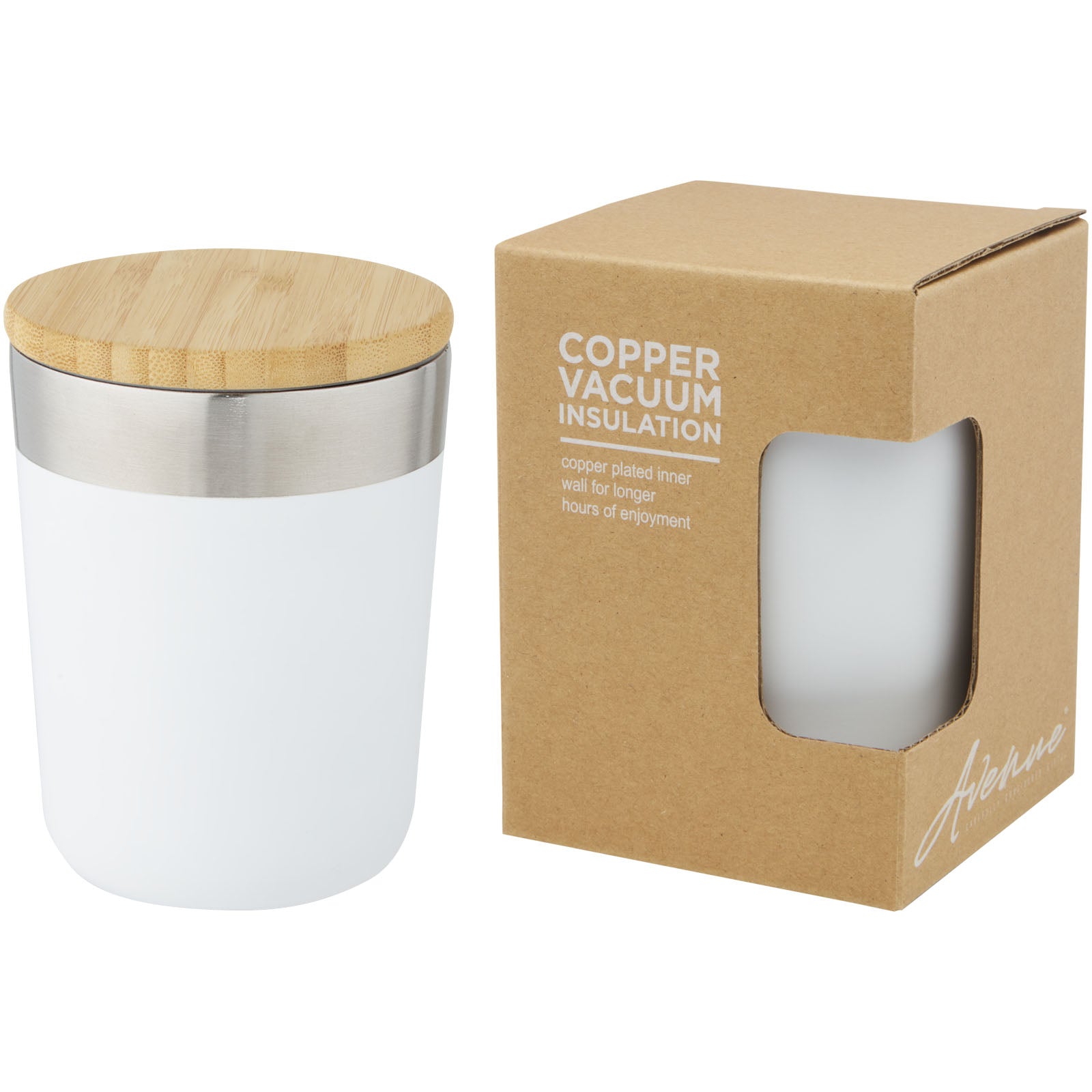 Lagan 330 ml Kupfer-Vakuum Isolierbecher mit Bambusdeckel – Weiss