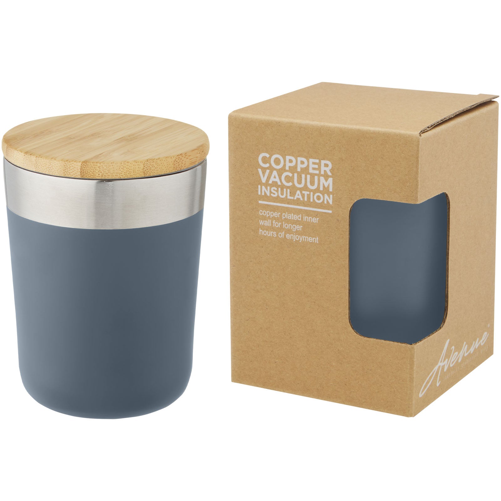 Lagan 330 ml Kupfer-Vakuum Isolierbecher mit Bambusdeckel – Eisblau