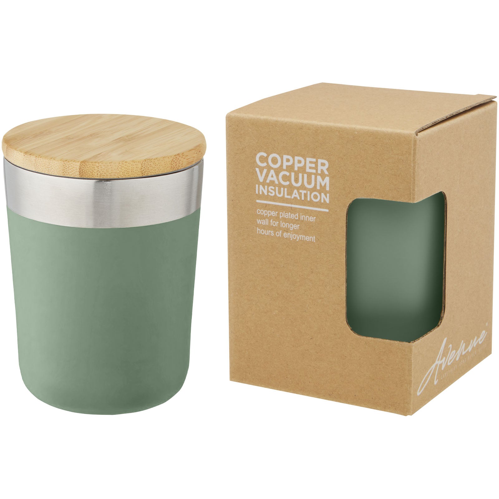Lagan 330 ml Kupfer-Vakuum Isolierbecher mit Bambusdeckel – Heather Grün