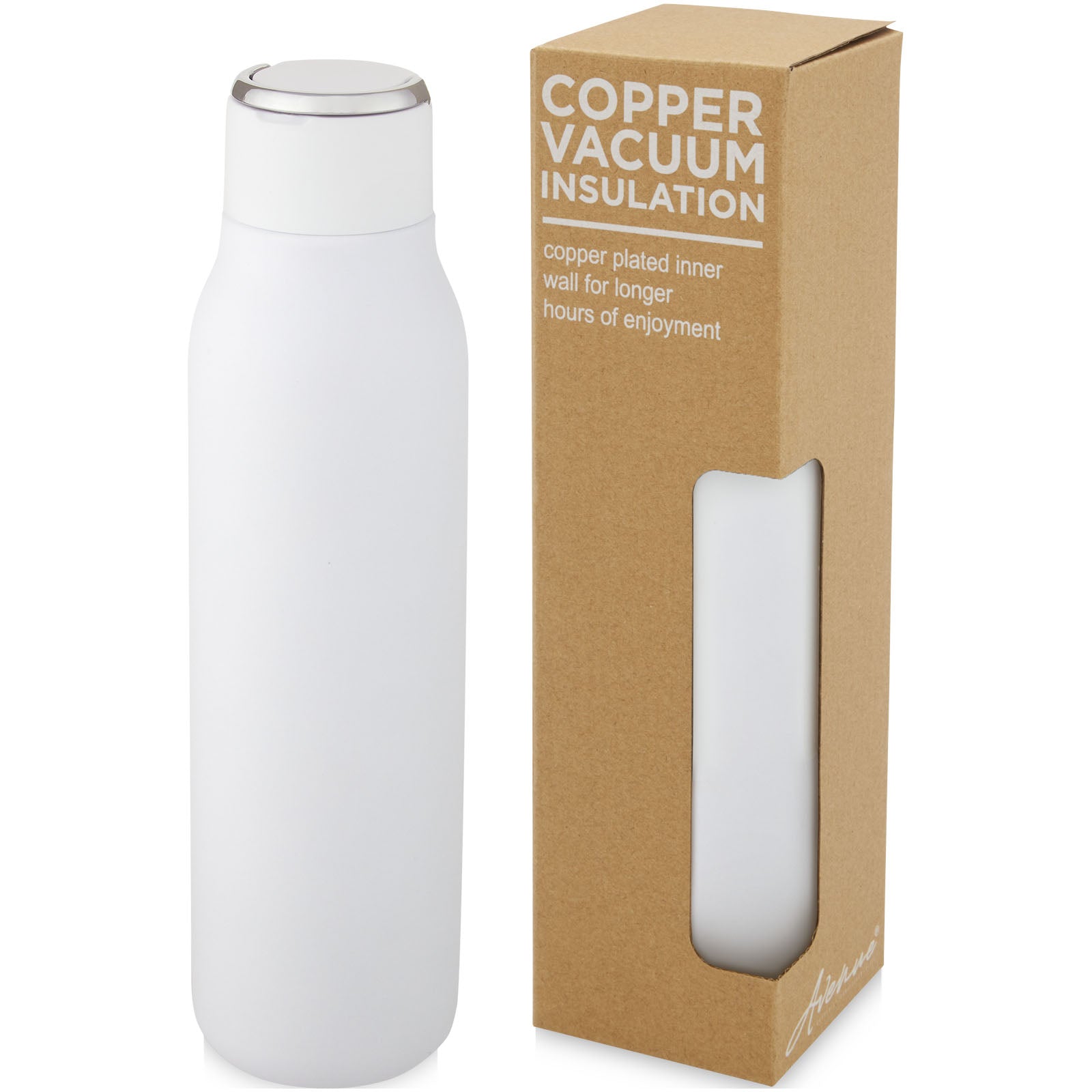 Marka 600 ml Kupfer-Vakuum Isolierflasche mit Metallschlaufe – Weiss