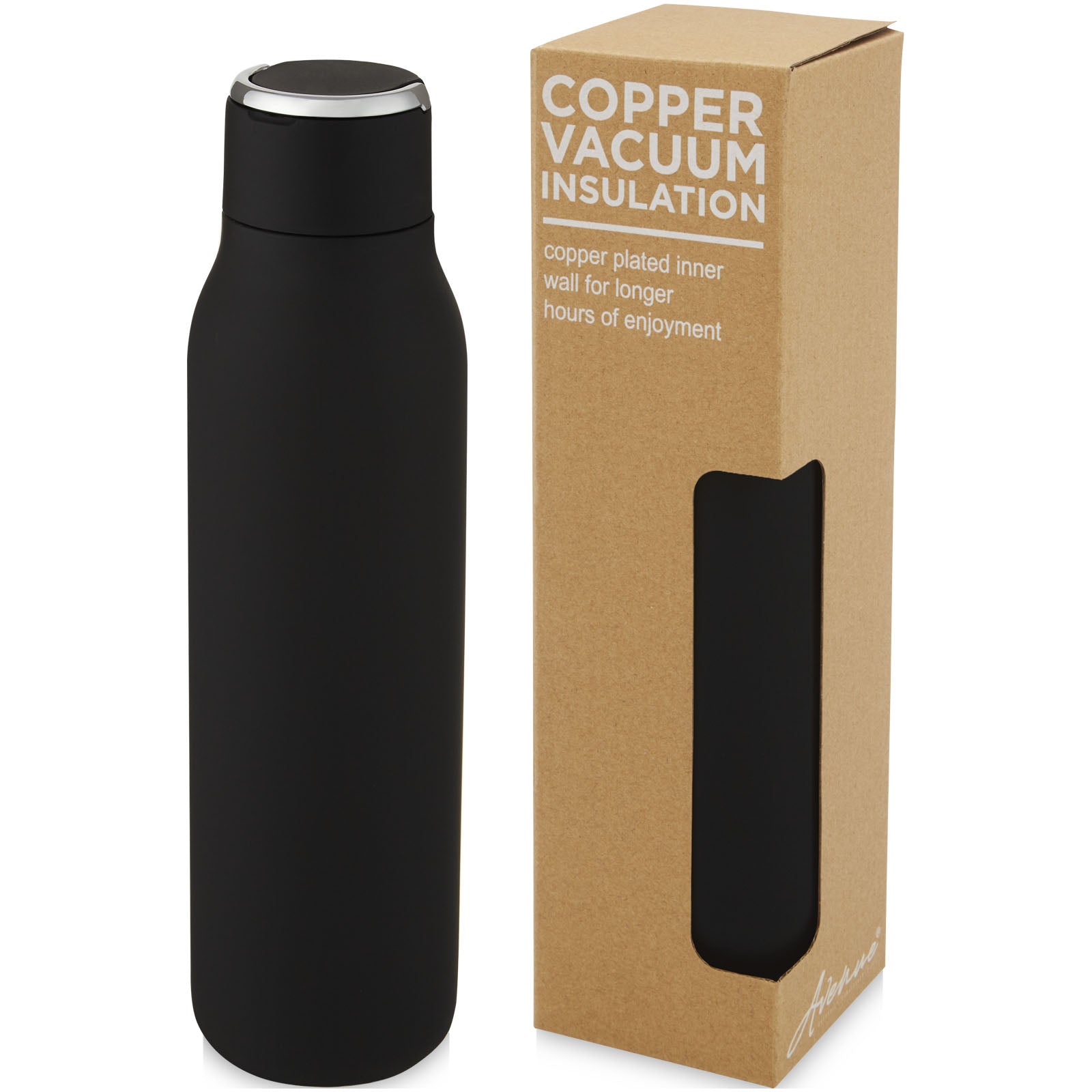 Marka 600 ml Kupfer-Vakuum Isolierflasche mit Metallschlaufe – Schwarz