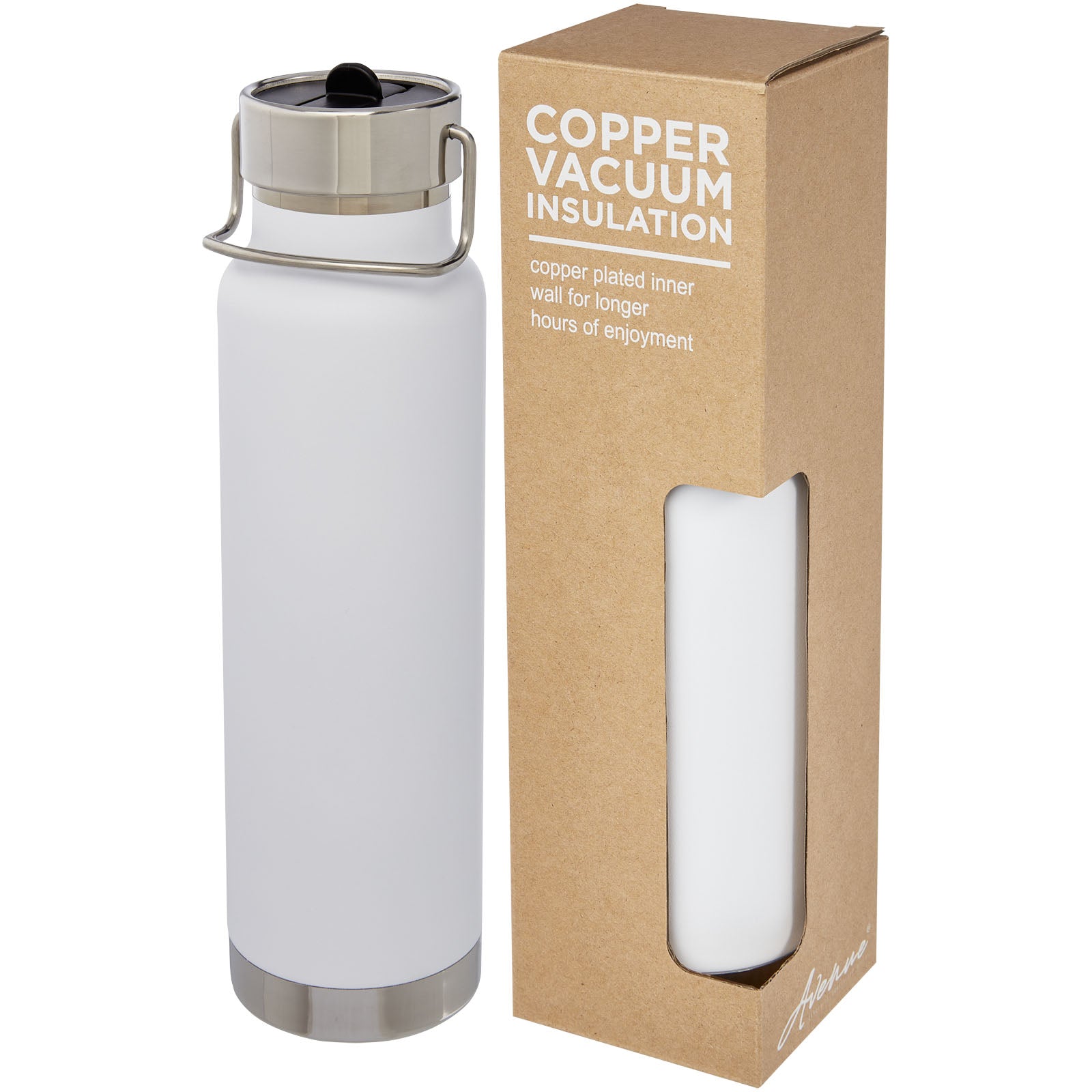 Thor 750 ml Kupfer-Vakuum Sportflasche mit Trinkhalm – Weiss