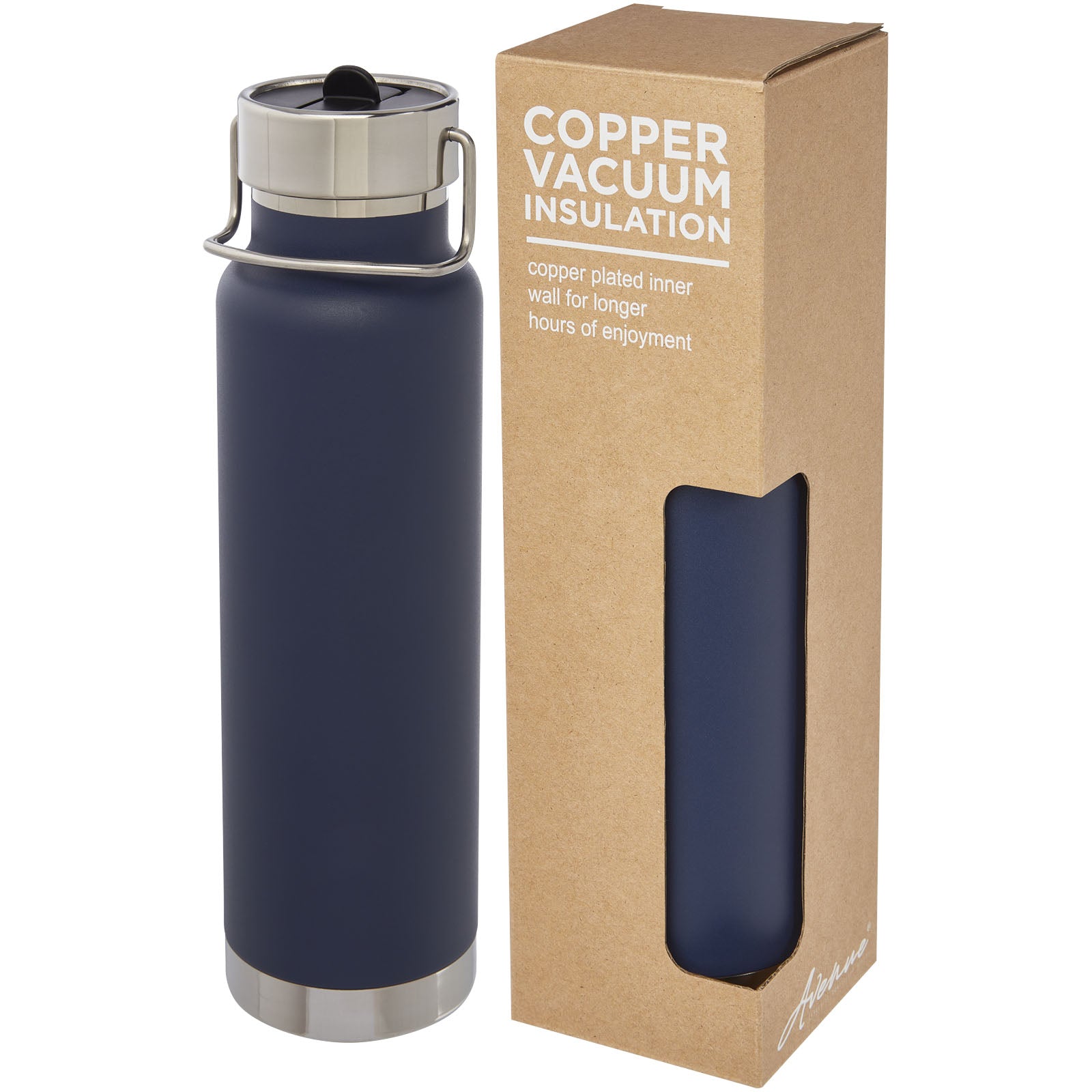 Thor 750 ml Kupfer-Vakuum Sportflasche mit Trinkhalm – Dunkelblau