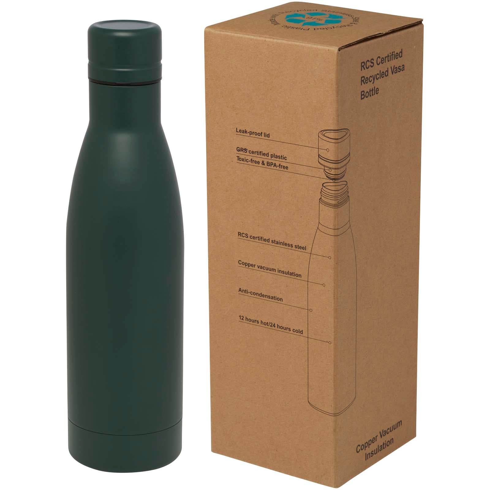 Vasa RCS-zertifizierte Kupfer-Vakuum Isolierflasche aus recyceltem Edelstahl, 500 ml – Green Flash