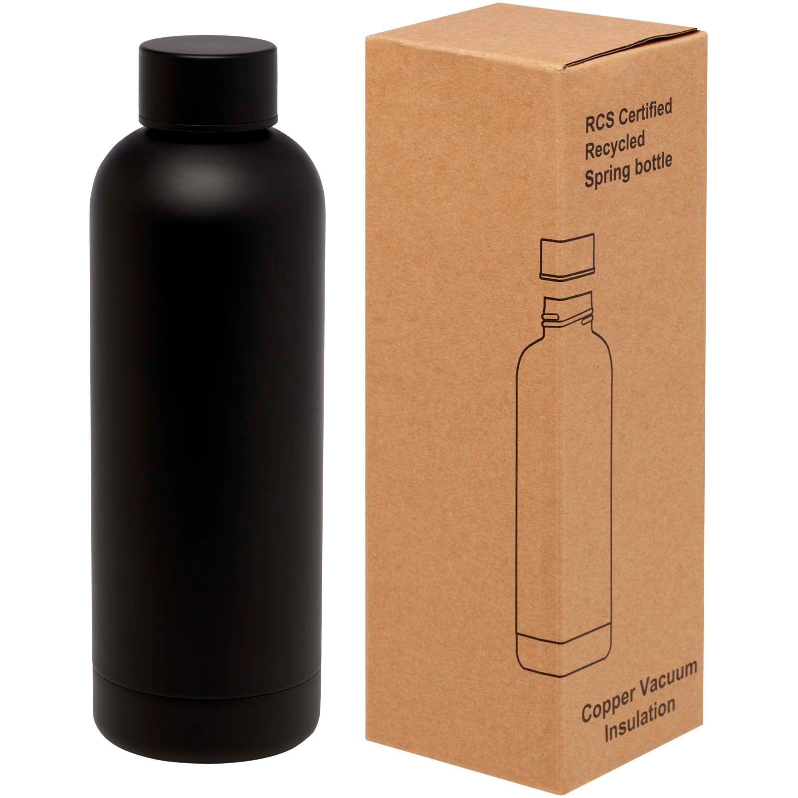 Spring 500 ml RCS-zertifizierte Kupfer-Vakuum Isolierflasche aus recyceltem Edelstahl – Schwarz