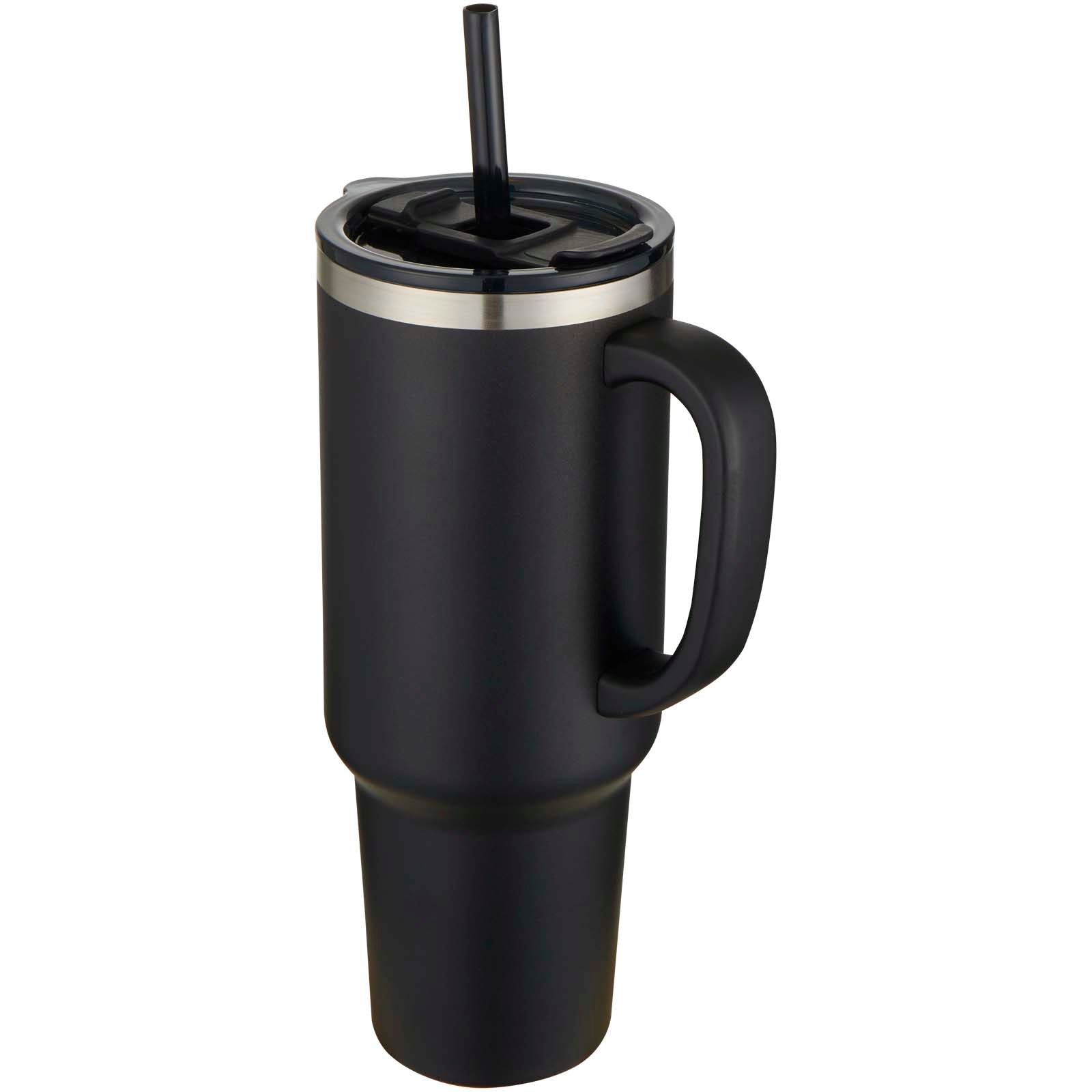 Sydney 1200 ml doppelwandiger RCS-zertifizierter Kupfer-Vakuum Isolierbecher mit Strohhalm – Schwarz