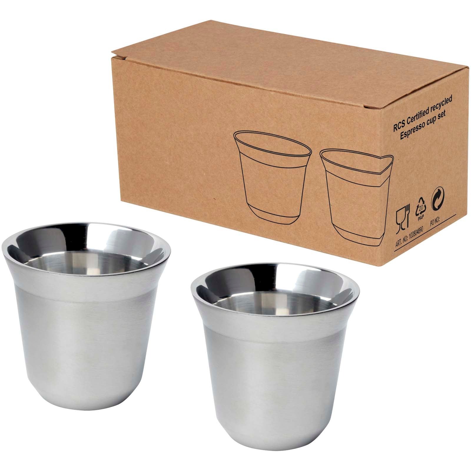 Duo 80 ml RCS-zertifiziertes Espressotassen Set aus Edelstahl – Silber