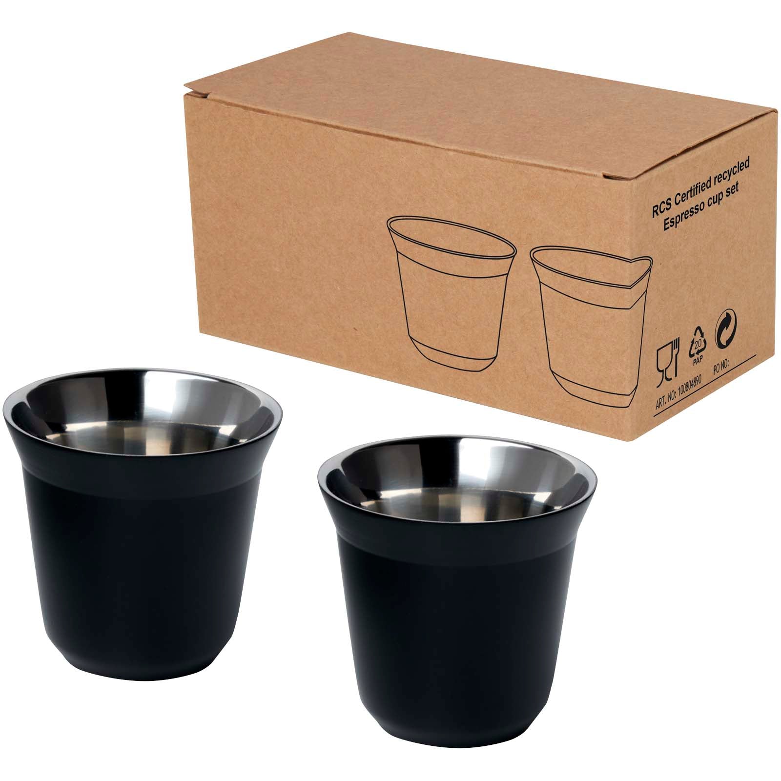 Duo 80 ml RCS-zertifiziertes Espressotassen Set aus Edelstahl – Schwarz
