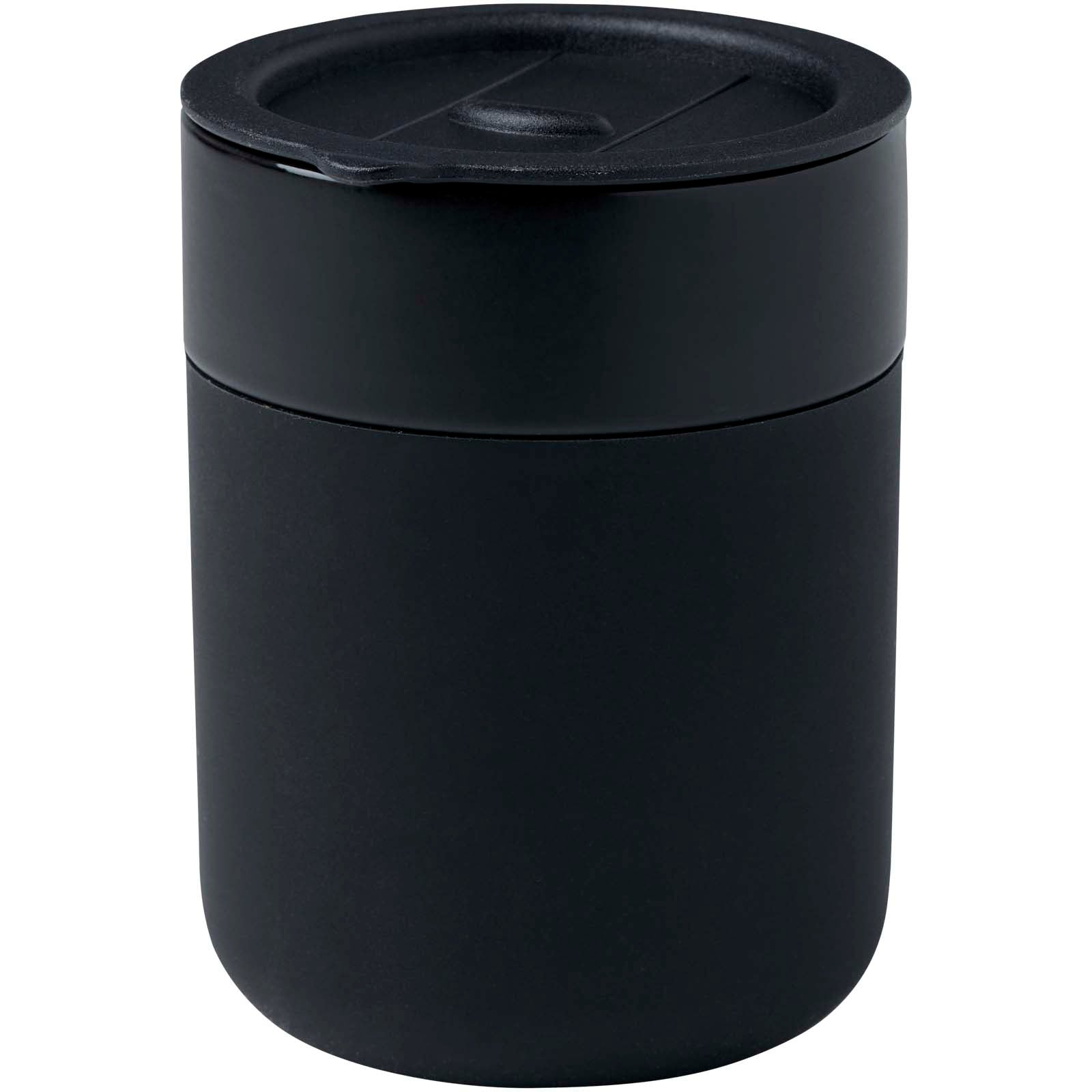 Java 330 ml Keramikbecher mit Silikonhülle und Kunststoffdeckel – Schwarz