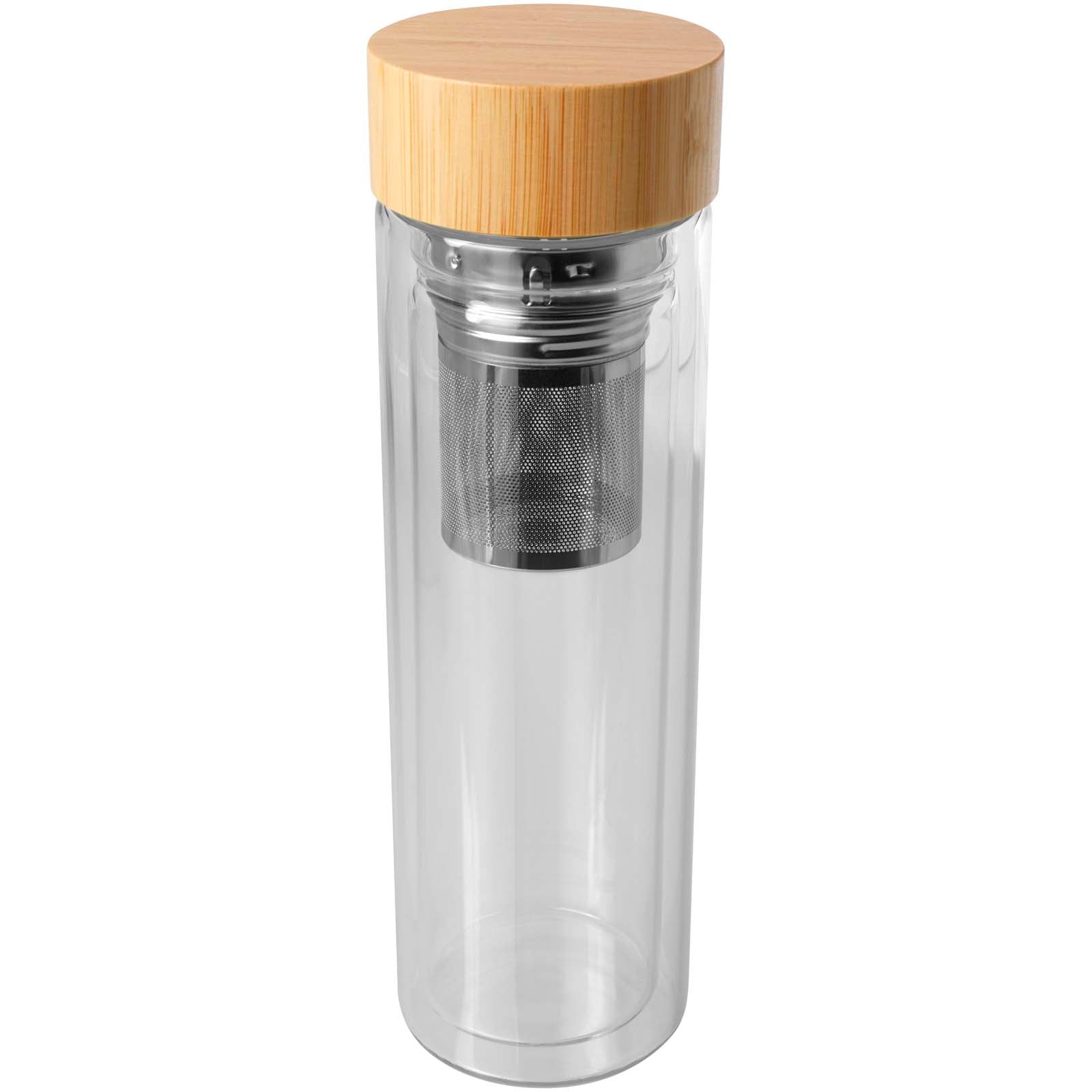 Bailey 400 ml Flasche aus Borosilikatglas mit Infuser und Bambusdeckel – Transparent Klar