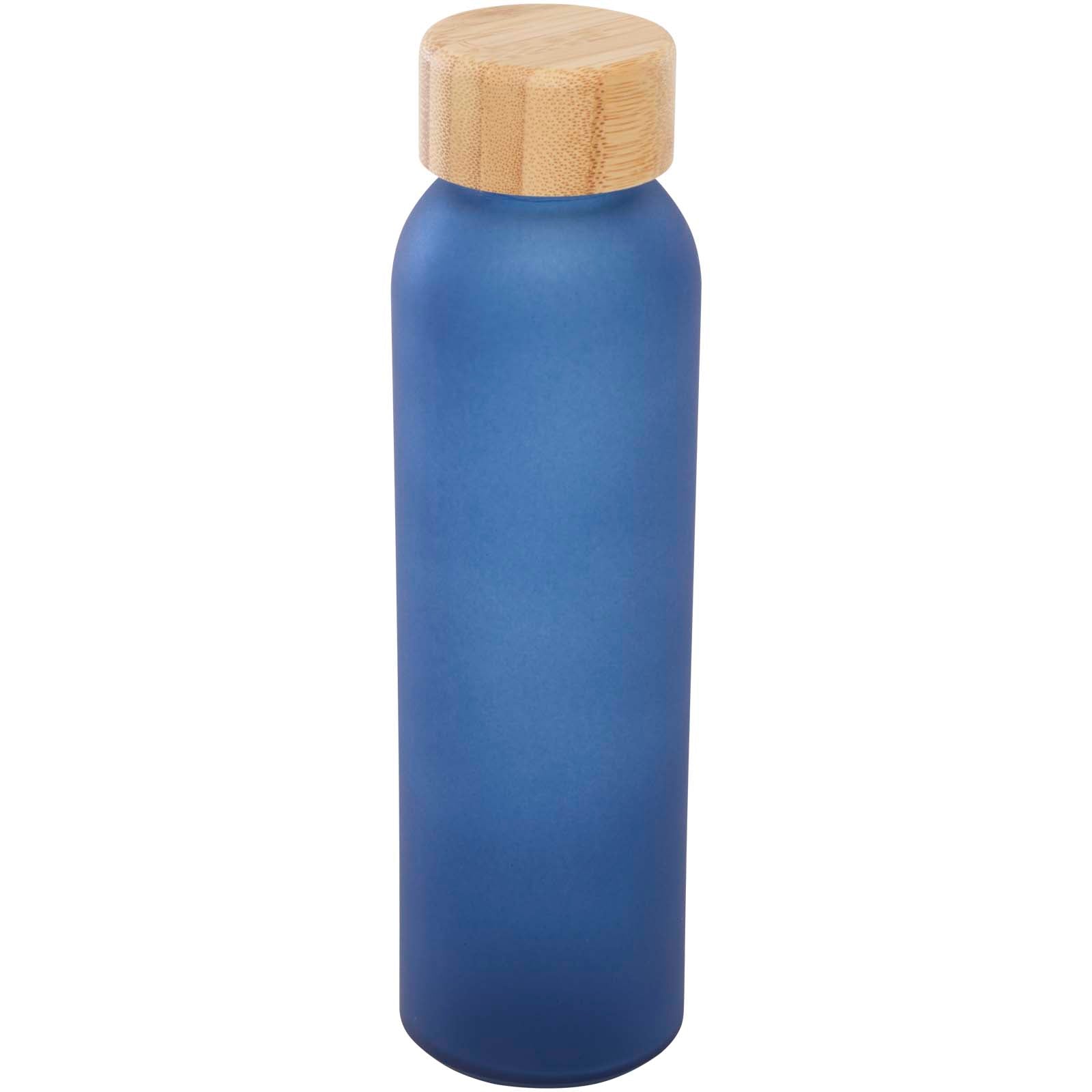 Lume 500 ml Flasche aus mattiertem Kalknatronglas mit Bambusdeckel – Ozeanblau