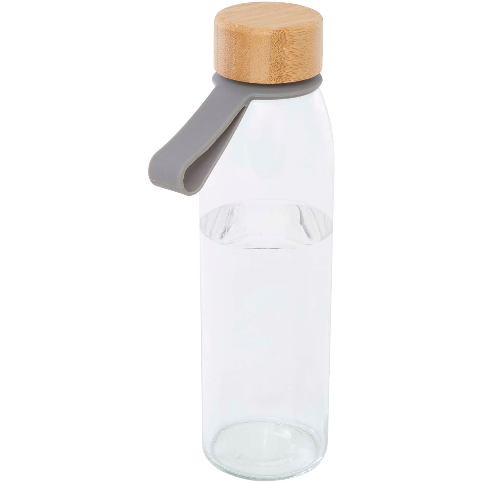Porto 500 ml Glas-Flasche mit Silikongriff und Bambusdeckel – Grau