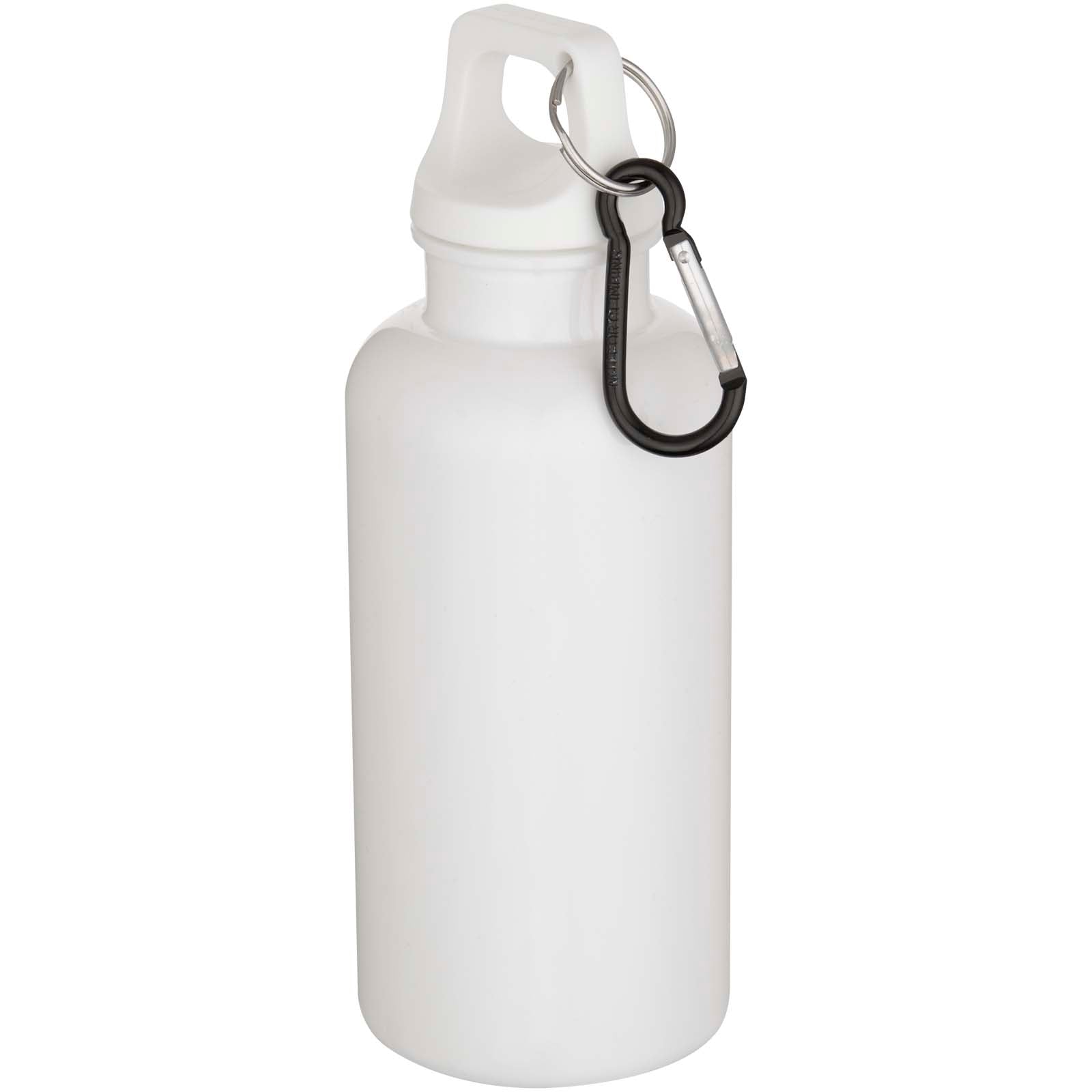 Oregon 400 ml einfarbige RS-zertifizierte Trinkflasche aus recyceltem Kunststoff mit Karabinerhaken – Weiss