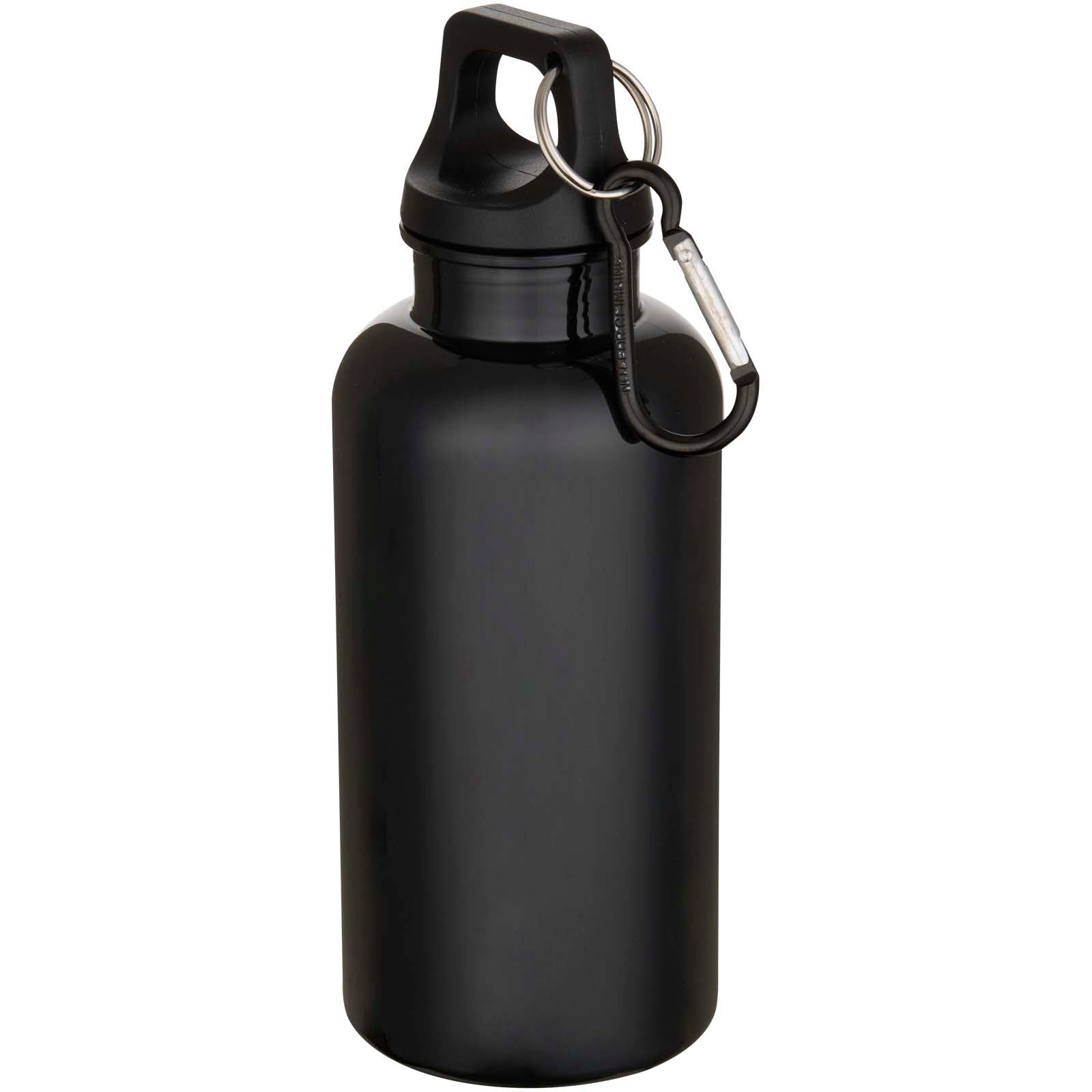 Oregon 400 ml einfarbige RS-zertifizierte Trinkflasche aus recyceltem Kunststoff mit Karabinerhaken – Schwarz